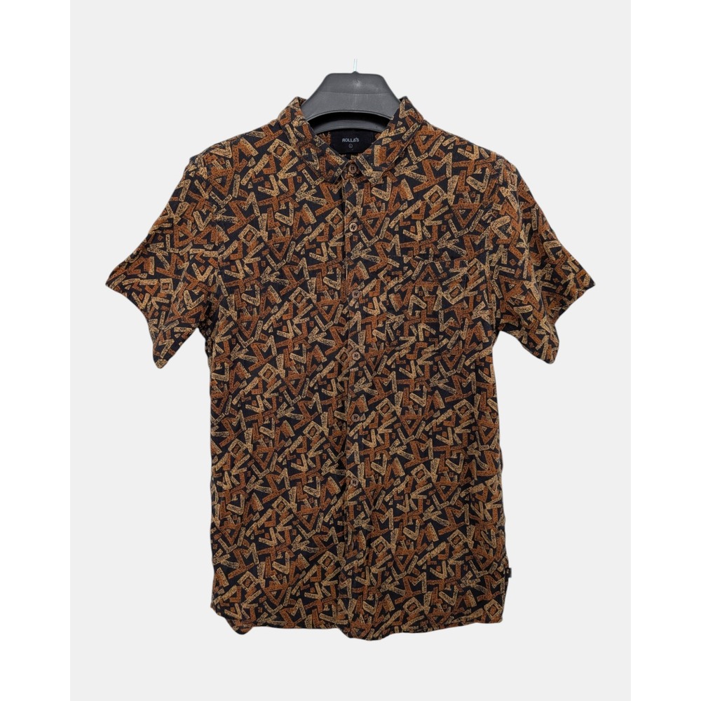 Rolla's Men's Large Abstract Geometric Print Short Sleeve Button Shirt Cotton